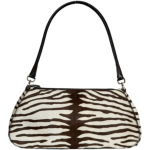 Vintage Prada Zebra Print Calfskin Shoulder Bag in White / Brown / Silver | NITRYL