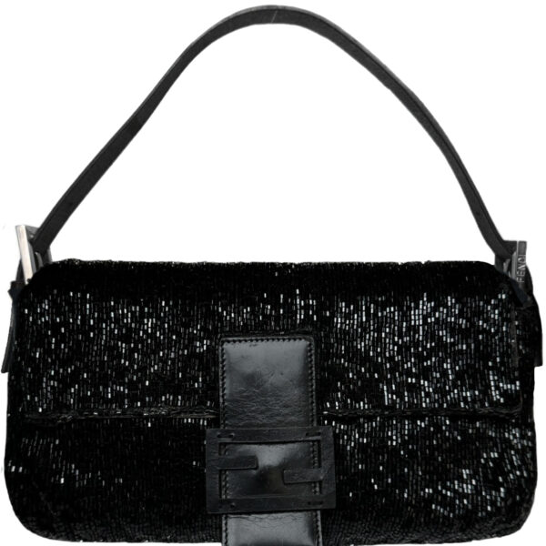 Vintage Fendi Beaded Shoudler Baguette Bag in Black / Silver | NITRYL