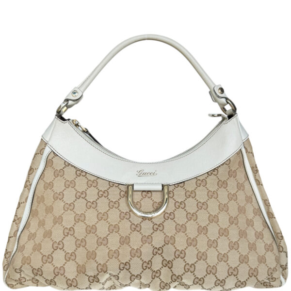 Vintage Gucci Monogram D Ring Hobo Shoulder Bag in Beige / White / Gold | NITRYL