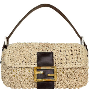 Vintage Fendi Rafia Woven Shoulder Baguette Bag in Beige / Brown | NITRYL