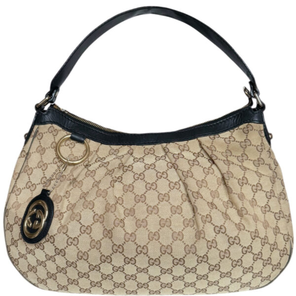 Vintage Gucci Monogram Sukey Hobo Shoulder Bag in Beige / Black / Gold | NITRYL