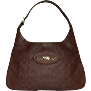 Vintage Gucci Monogram Leather Hobo Shoulder Bag in Brown / Gold | NITRYL