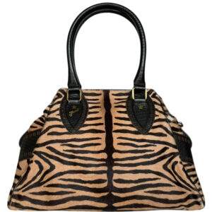 Vintage Fendi Zebra Print Calfskin Etonico Shoulder Bag in Beige / Black / Gold | NITRYL