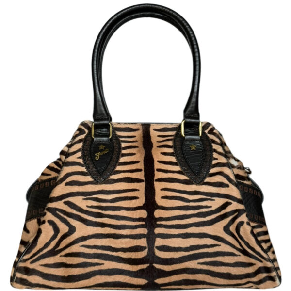 Vintage Fendi Zebra Print Calfskin Etonico Shoulder Bag in Beige / Black / Gold | NITRYL