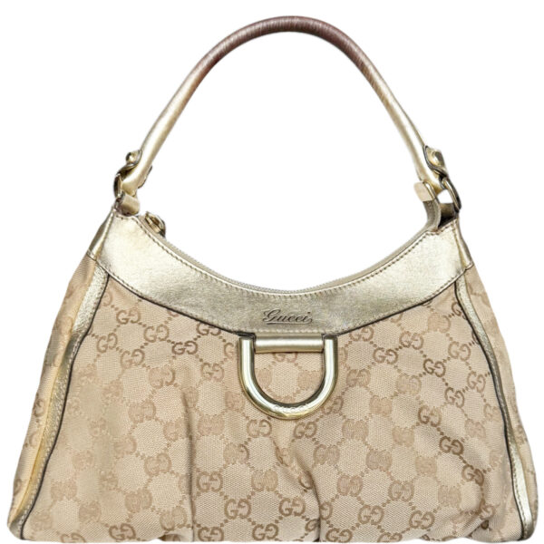 Vintage Gucci Monogram D Ring Shoulder Bag in Beige / Gold | NITRYL