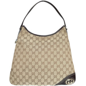 Vintage Gucci Monogram Shoulder Bag in Beige / Brown / Gold | NITRYL