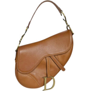 Vintage Dior Leather Shoulder Saddle Bag in Tan Brown / Antiqued Gold | NITRYL