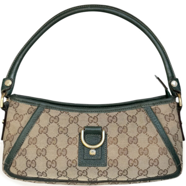 Vintage Gucci Monogram D Ring Shoulder Bag in Beige / Green / Gold | NITRYL