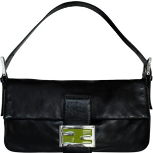 Vintage Fendi Leather Shoulder Baguette Bag in Black / Green / Silver | NITRYL