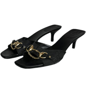 Vintage Gucci Monogram Horsebit Chain Heels in Black / Gold UK 4.5 | NITRYL