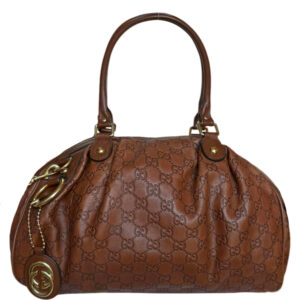 Vintage Gucci Monogram Leather Sukey 2 - Way Hobo Shoulder Bag in Tan Brown / Gold | NITRYL