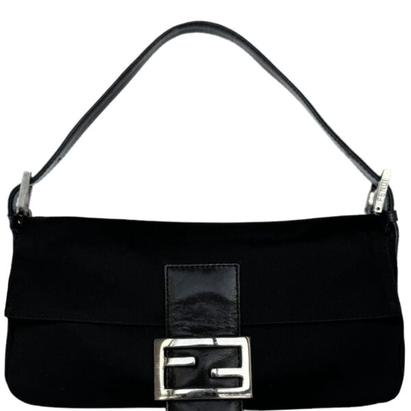 Vintage Fendi Silk Classic Shoulder Baguette Bag in Black / Silver | NITRYL