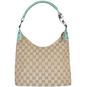 Vintage Gucci Monogram Shoulder Bag in Beige / Aqua Blue / Silver | NITRYL