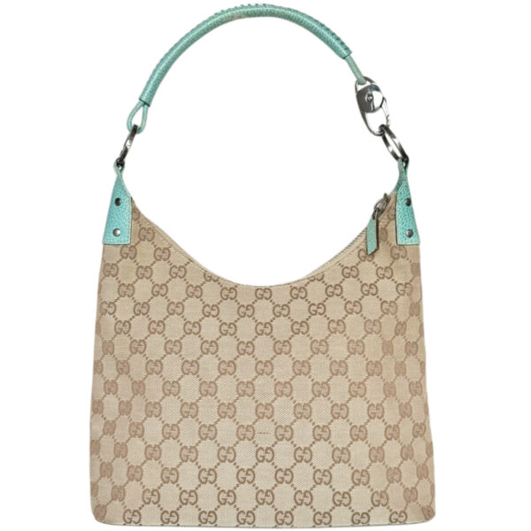 Vintage Gucci Monogram Shoulder Bag in Beige / Aqua Blue / Silver | NITRYL