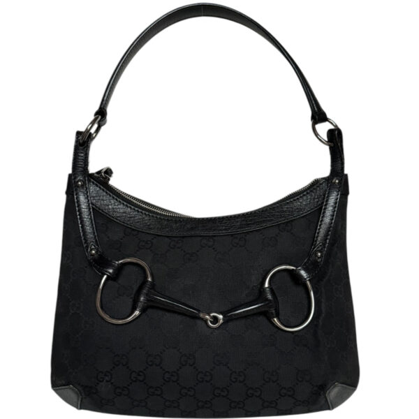 Vintage Gucci Monogram Horsebit Shoulder Bag in Black / Silver | NITRYL