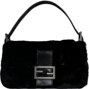 Vintage Fendi Fur Shoulder Baguette Bag in Black | NITRYL