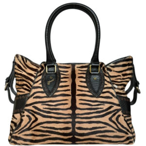 Vintage Fendi Zebra Print Calfskin Etonico Shoulder Bag in Beige / Black / Gold | NITRYL