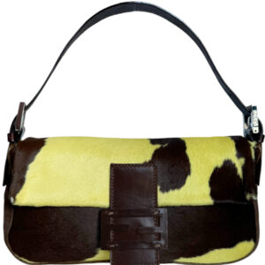 Vintage Fendi Cow Print Calfskin Shoulder Baguette Bag in Lemon Yellow / Brown | NITRYL