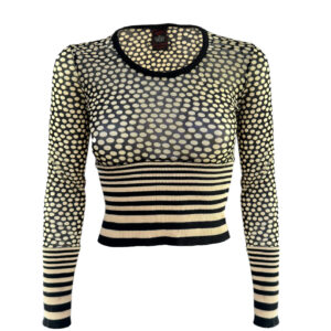 Vintage Vintage Jean Paul Gaultier Classique Mesh Dot & Stripe Top in Black / Cream Size M | NITRYL