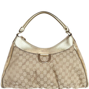 Vintage Gucci Monogram D Ring Hobo Shoulder Bag Beige / Metallic Gold | NITRYL