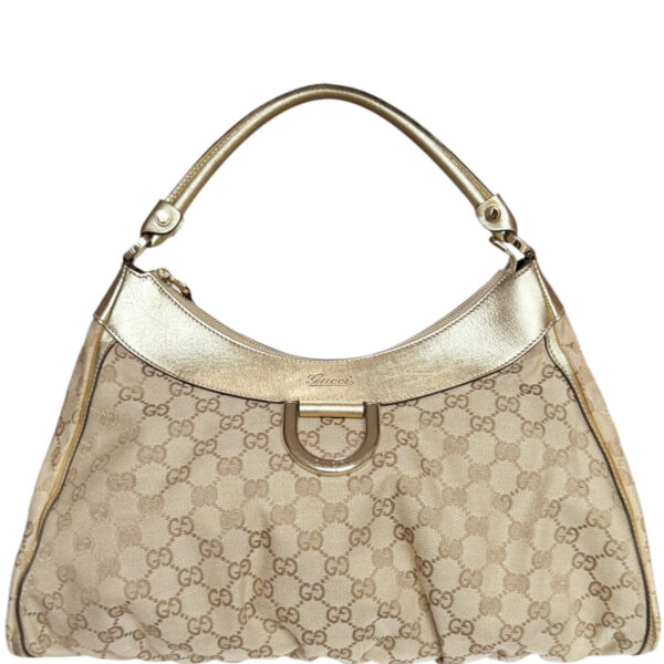 Vintage Gucci Monogram D Ring Hobo Shoulder Bag Beige / Metallic Gold | NITRYL