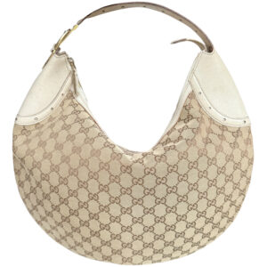 Vintage Gucci Monogram Large Croissant Hobo Shoulder Bag in Beige / Cream / Gold | NITRYL