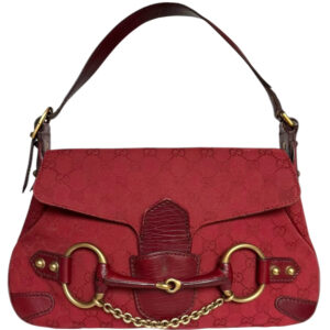 Vintage Gucci Monogram Horsebit Shoulder Bag in Red / Gold | NITRYL