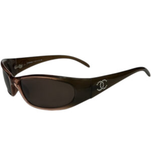 Vintage Chanel Diamante Logo Wraparound Sunglasses in Brown | NITRYL