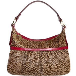 Vintage Fendi Leopard Print Calfskin Chef Shoulder Bag in Brown / Gold / Red | NITRYL