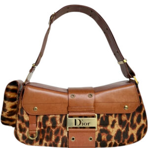 Vintage Dior Leopard Print Calfkin Street Chic Columbus Pocket Shoulder Bag in Brown / Tan / Gold | NITRYL