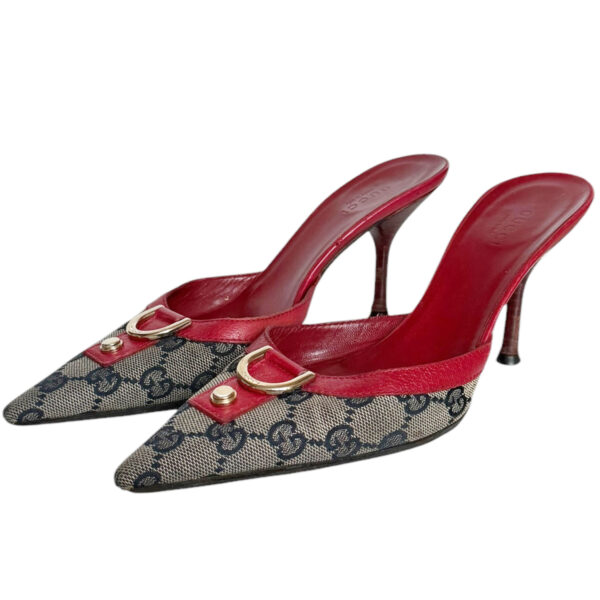 Vintage Gucci Monogram Mule Heels in Navy / Red / Gold UK 3 | NITRYL