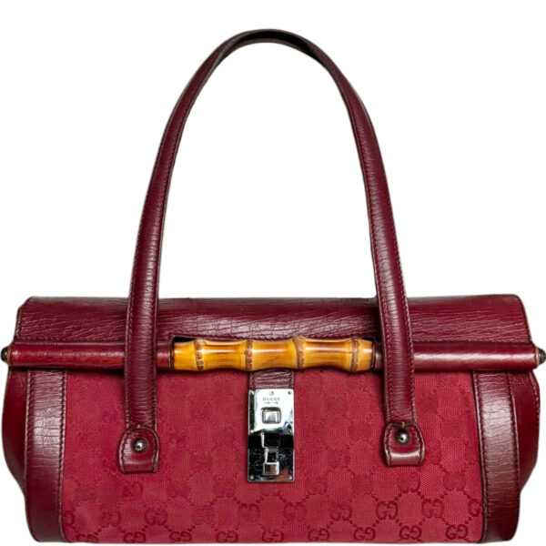 Vintage Gucci Monogram Bamboo Shoulder Bag in Red / Maroon / Silver | NITRYL