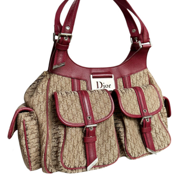 Dior Monogram Cargo Pocket Shoulder Bag in Beige / Red / Silver - Image 2