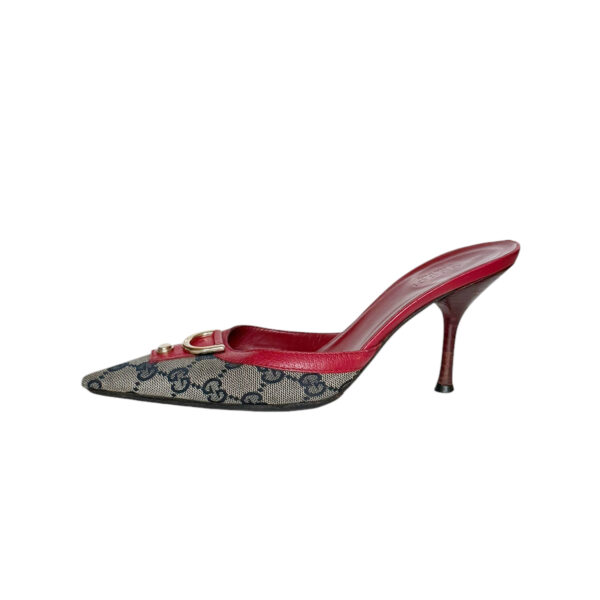 Gucci Monogram Mule Heels in Navy / Red / Gold UK 3 - Image 3