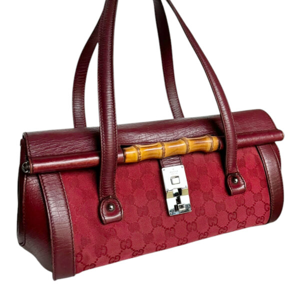 Gucci Monogram Bamboo Shoulder Bag in Red / Maroon / Silver - Image 2