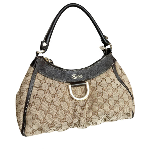 Gucci Monogram D Ring Hobo Shoulder Bag in Beige / Brown / Gold - Image 2