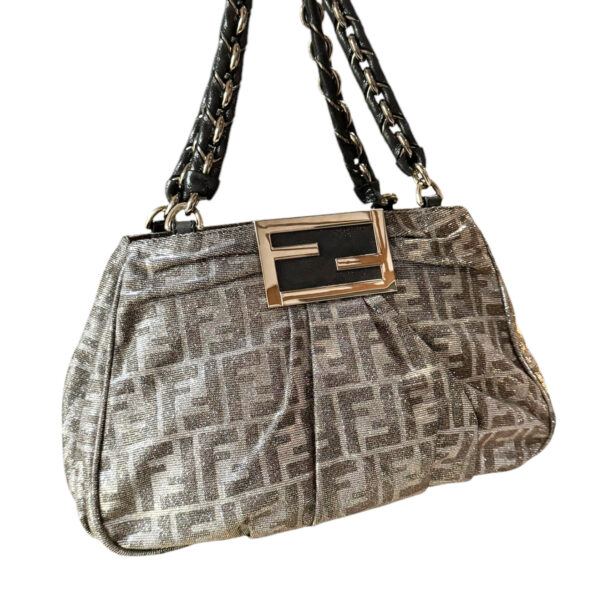 Fendi Monogram Metallic Glitter Mia Shoulder Bag in Silver / Gold - Image 2