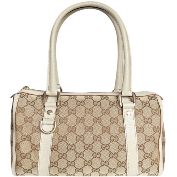 Vintage Gucci Monogram Shoulder Boston Bag in Beige / Cream / Gold | NITRYL