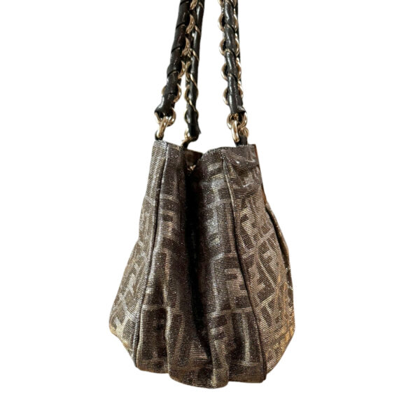 Fendi Monogram Metallic Glitter Mia Shoulder Bag in Silver / Gold - Image 3