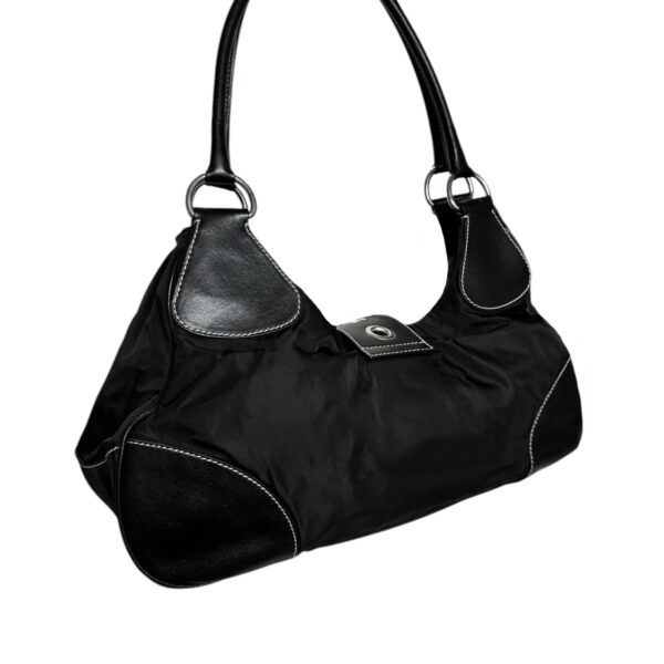 Prada Nylon Buckle Large Half Moon Hobo Shoulder Bag in Black / Silver - Image 3