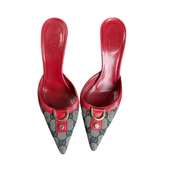 Gucci Monogram Mule Heels in Navy / Red / Gold UK 3 - Image 2