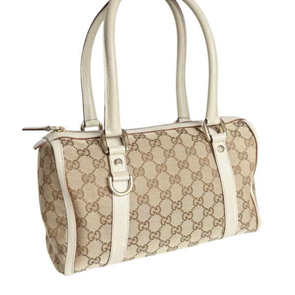 Gucci Monogram Shoulder Boston Bag in Beige / Cream / Gold - Image 2