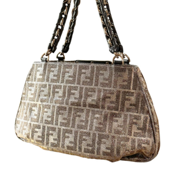 Fendi Monogram Metallic Glitter Mia Shoulder Bag in Silver / Gold - Image 4