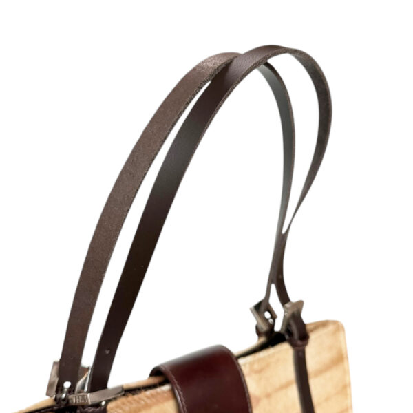 Fendi Striped Calfskin Shoulder Bag in Tan / Brown / Silver - Image 4