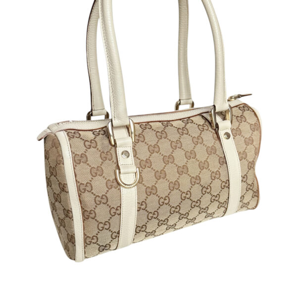 Gucci Monogram Shoulder Boston Bag in Beige / Cream / Gold - Image 4