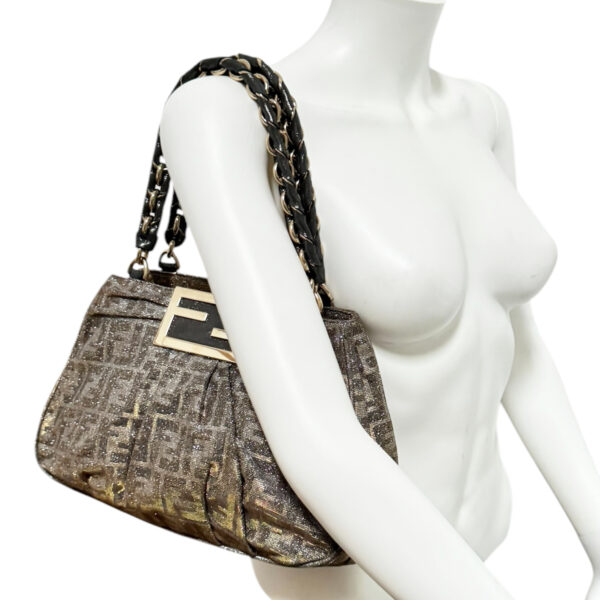 Fendi Monogram Metallic Glitter Mia Shoulder Bag in Silver / Gold - Image 7