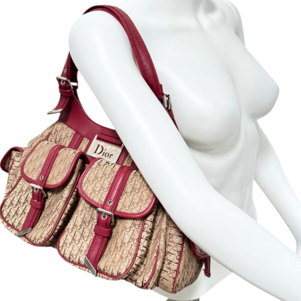 Dior Monogram Cargo Pocket Shoulder Bag in Beige / Red / Silver - Image 8