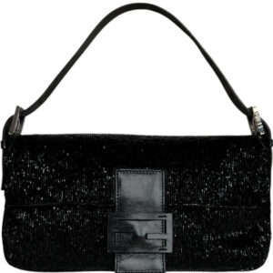 Vintage Fendi Beaded Glitter Shoulder Baguette Bag in Black / Silver | NITRYL