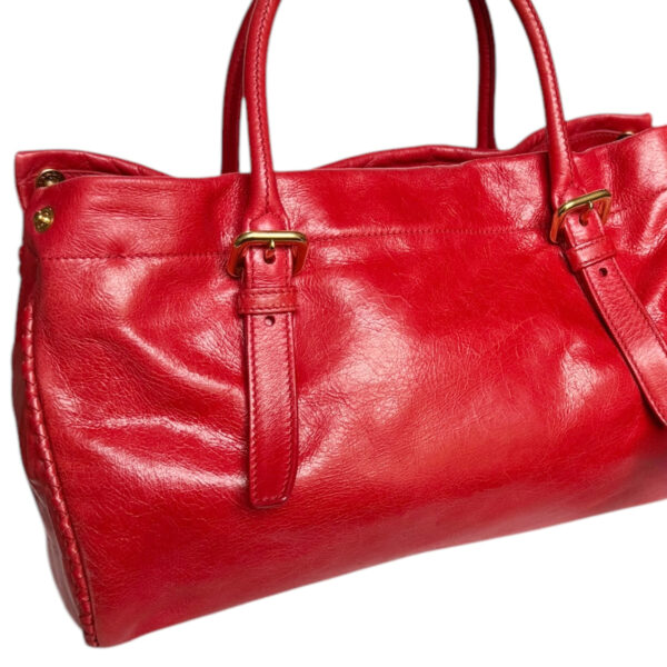 Prada Leather Bow 2-Way Shoulder Bag in Red / Gold - Image 4