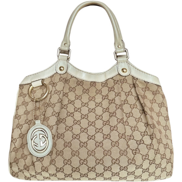 Vintage Gucci Monogram Sukey Hobo Shoulder Bag in Beige / Gold | NITRYL